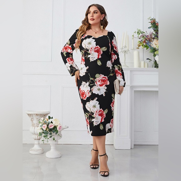 Snazzy Boutique Dresses & Skirts - 🌟NEW, CHIC** - Plus Size Printed Square Neck Long Sleeve Dress | OFFERS WELCOME